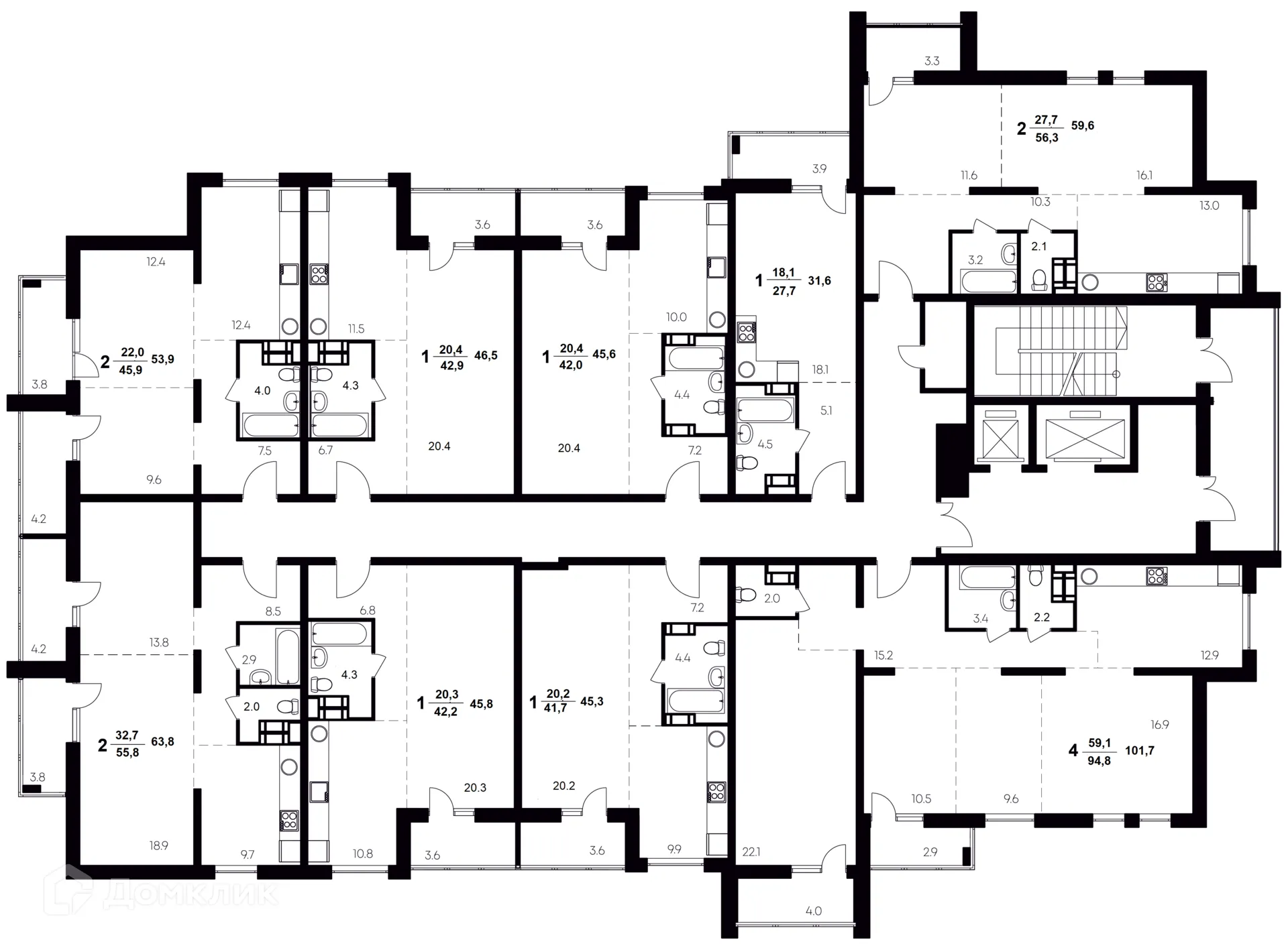 Планировка 4-комнатной квартиры 101.7 м² в ЖК "Атмосфера", г. Волжский — фото 3