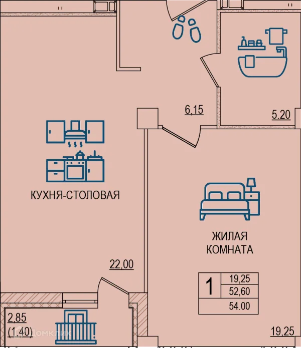 Планировка 1 комн. в ЖК Горизонт