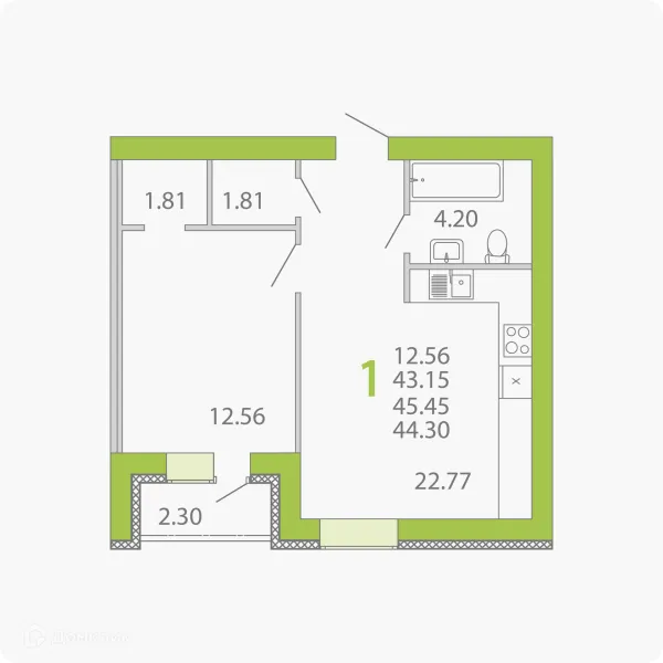 Планировка 1 комн. в ЖК Славяноград