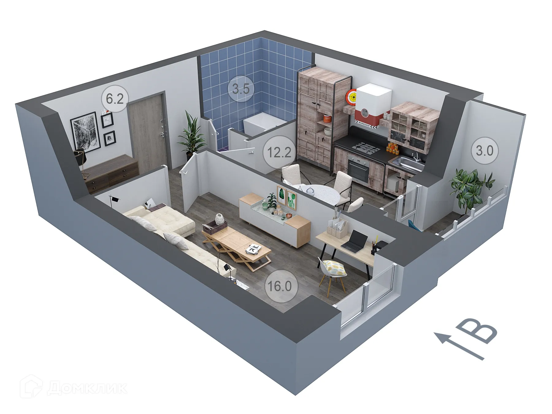 Планировка 1-комнатной квартиры 39.4 м² в ЖК ДОНСКОЕ, г. Семилуки — фото 1