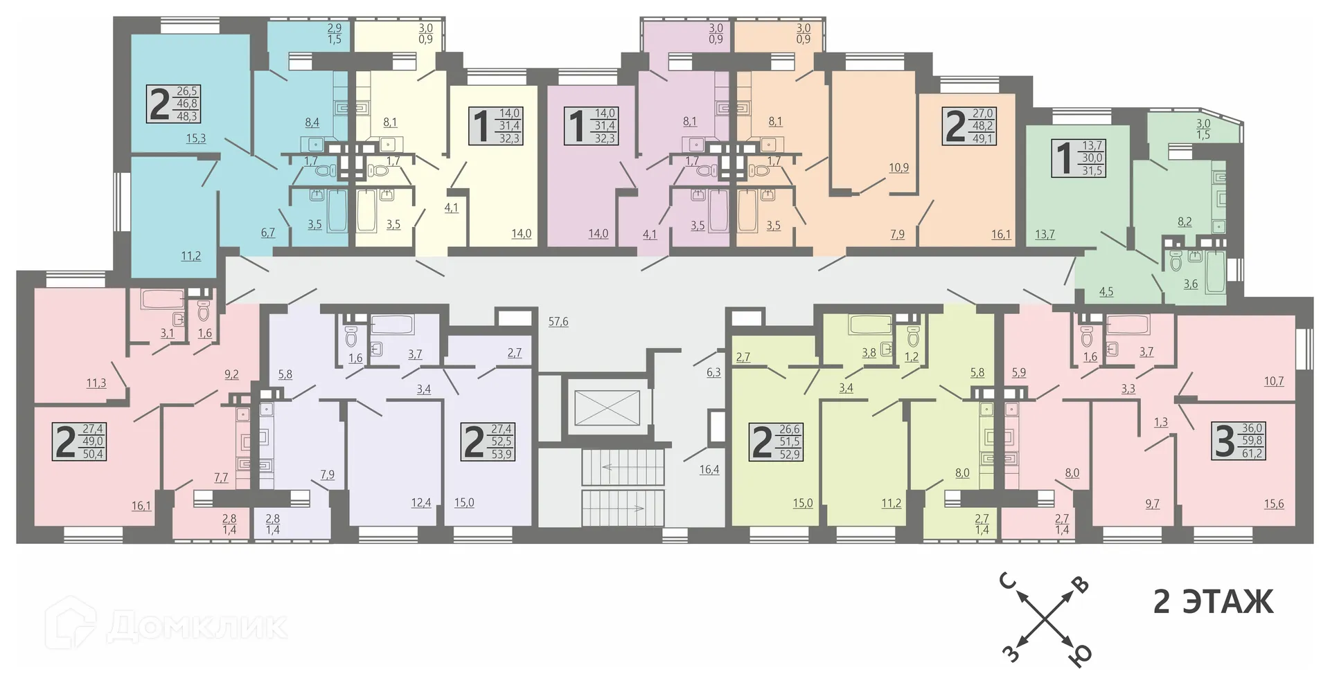 Планировка 2-комнатной квартиры 49.1 м² в ЖК ДОНСКОЕ, г. Семилуки — фото 1
