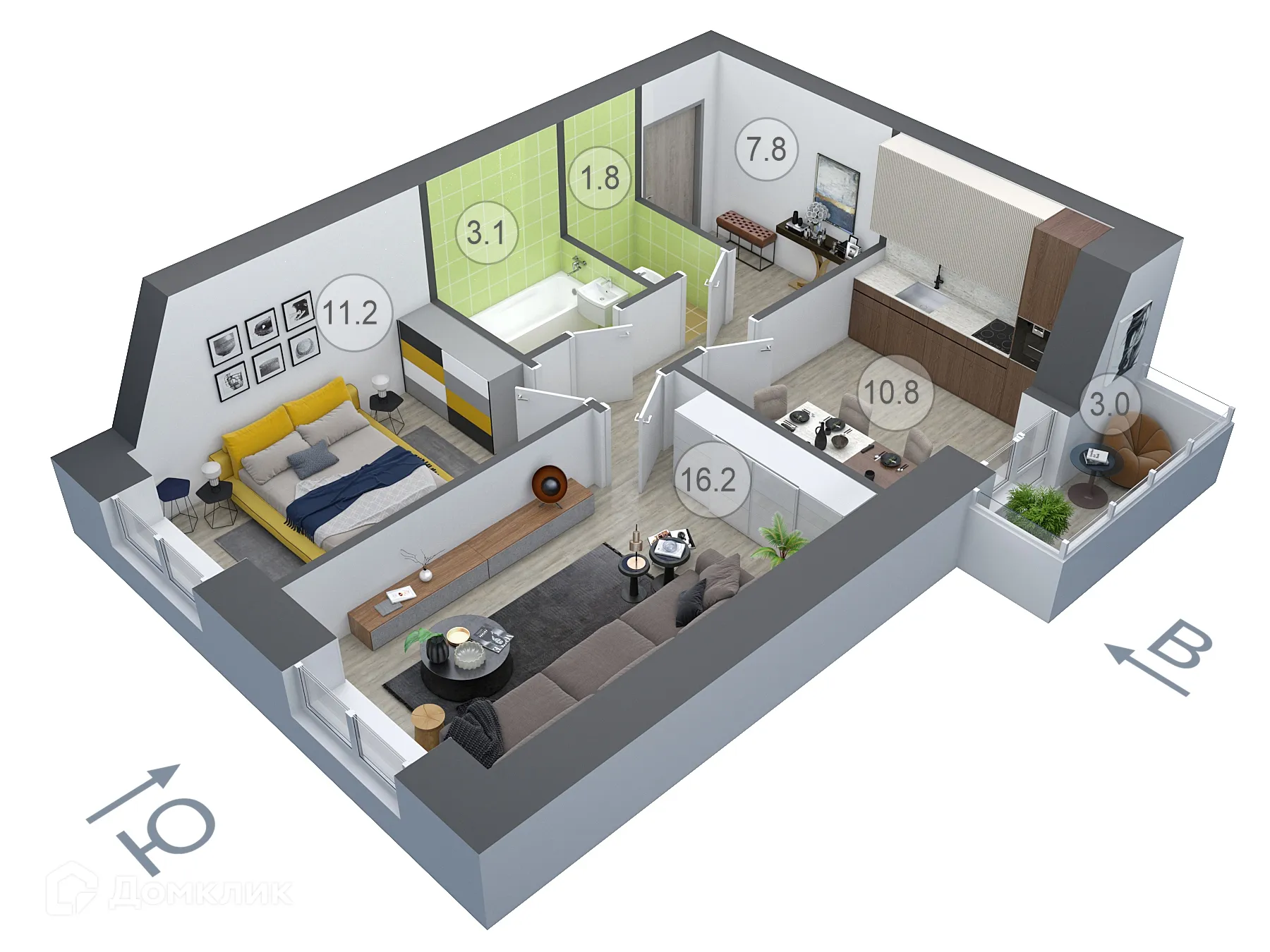 Планировка 2-комнатной квартиры 51.8 м² в ЖК ДОНСКОЕ, г. Семилуки — фото 1