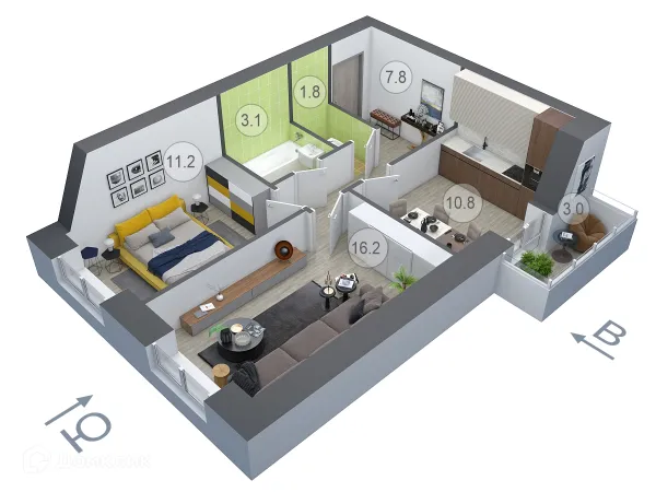 Планировка 2 комн. в ЖК ДОНСКОЕ