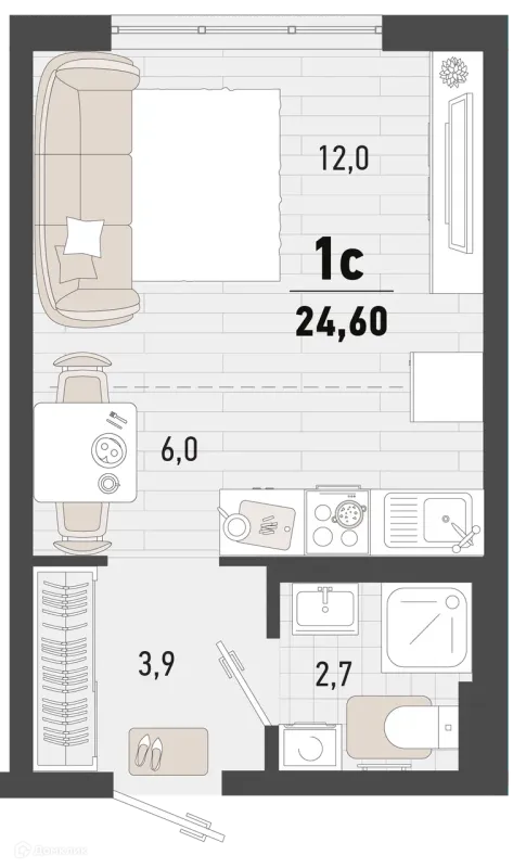 Планировка 1 комн. в ЖК Барса