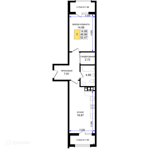 Планировка 1 комн. в ЖК Резиденция морей