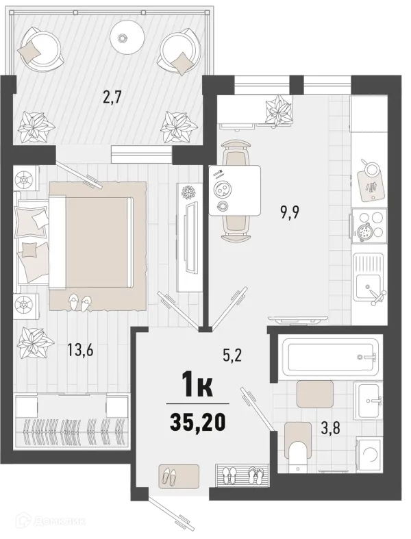 Планировка 1 комн. в ЖК Барса