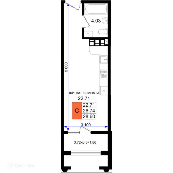 Планировка Студия в ЖК Резиденция морей