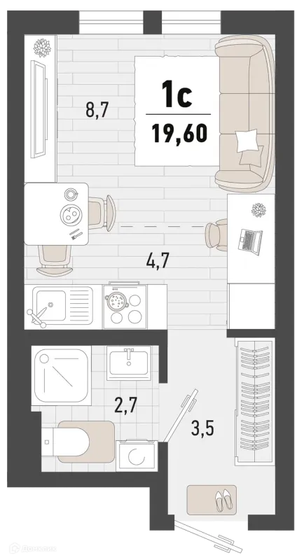 Планировка 1 комн. в ЖК Барса
