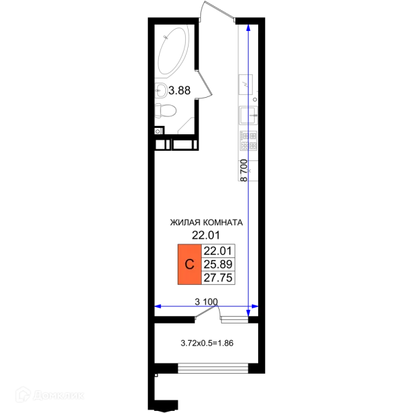 Планировка Студия в ЖК Резиденция морей