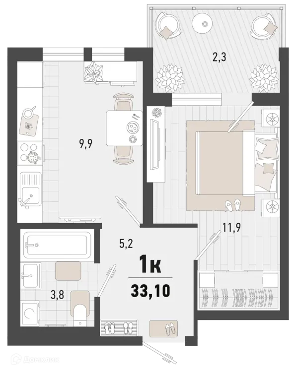 Планировка 1 комн. в ЖК Барса