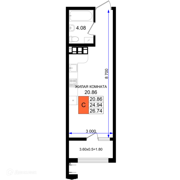 Планировка Студия в ЖК Резиденция морей
