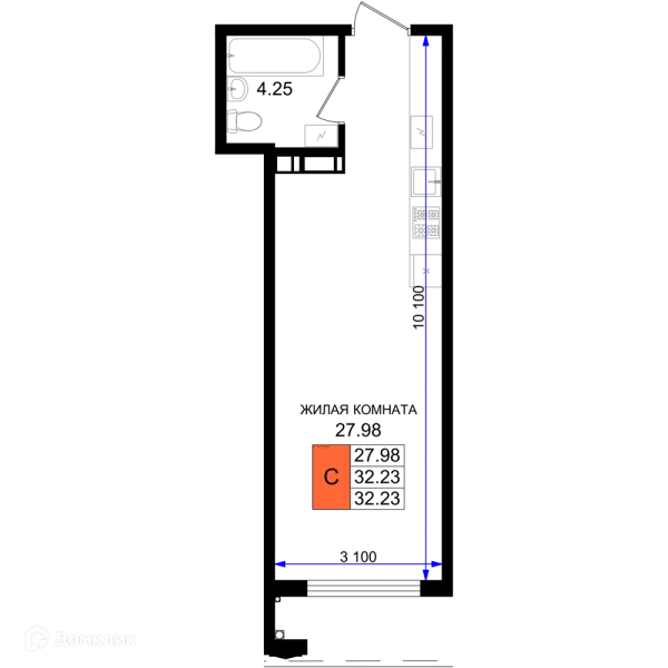 Планировка Студия в ЖК Резиденция морей