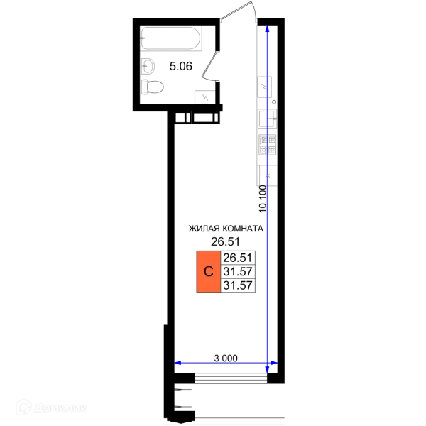 Планировка Студия в ЖК Резиденция морей
