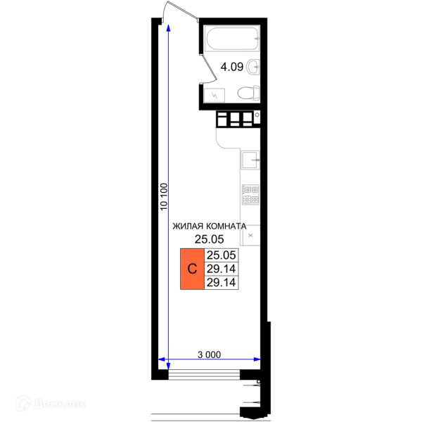 Планировка Студия в ЖК Резиденция морей