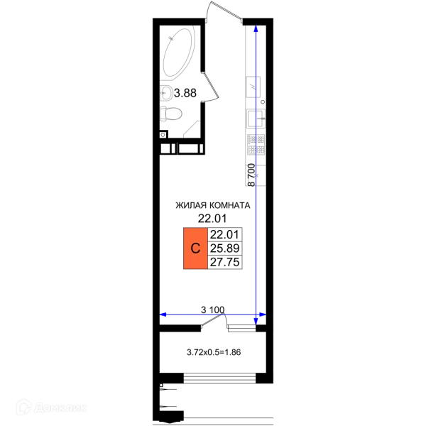 Планировка Студия в ЖК Резиденция морей