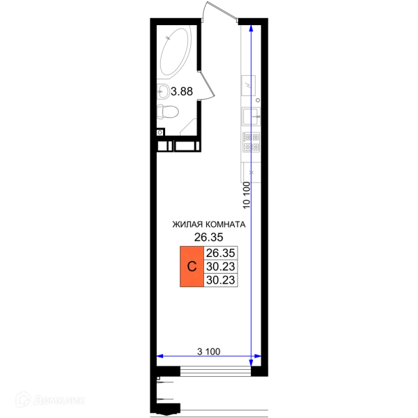 Планировка Студия в ЖК Резиденция морей