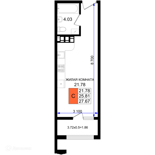 Планировка Студия в ЖК Резиденция морей