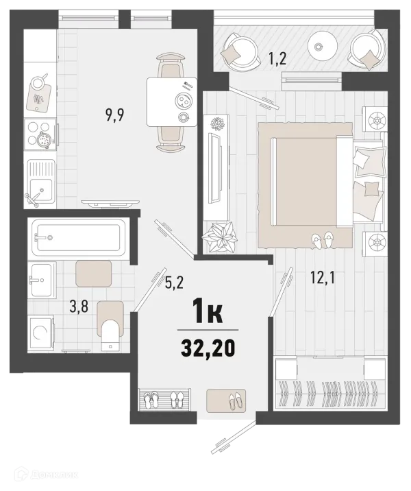 Планировка 1 комн. в ЖК Барса