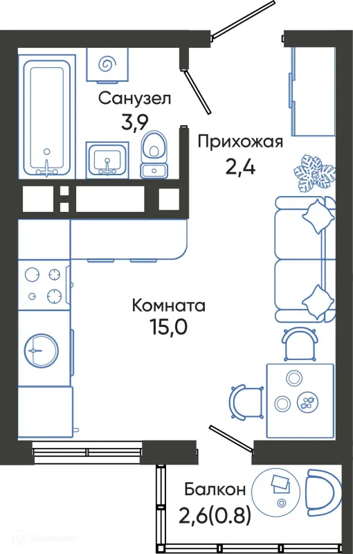 Планировка Студия в ЖК ОБЛАКА