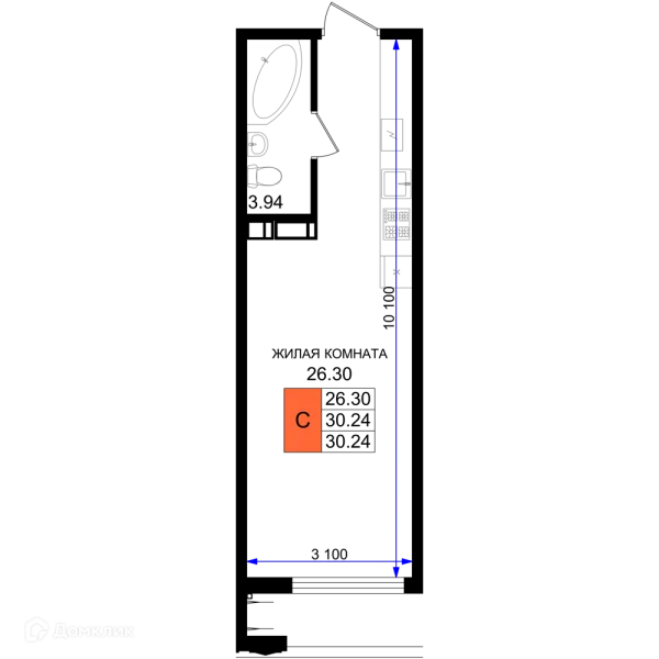 Планировка Студия в ЖК Резиденция морей