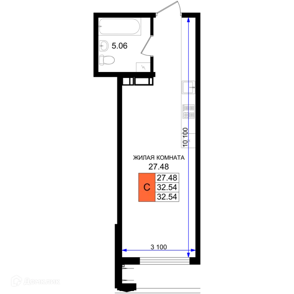 Планировка Студия в ЖК Резиденция морей