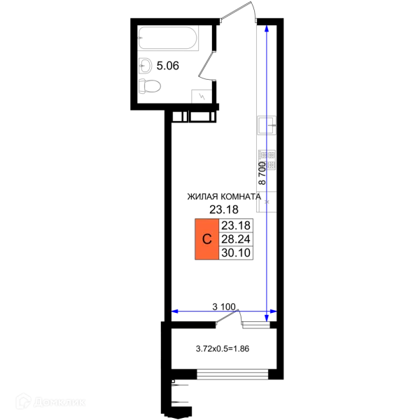 Планировка Студия в ЖК Резиденция морей