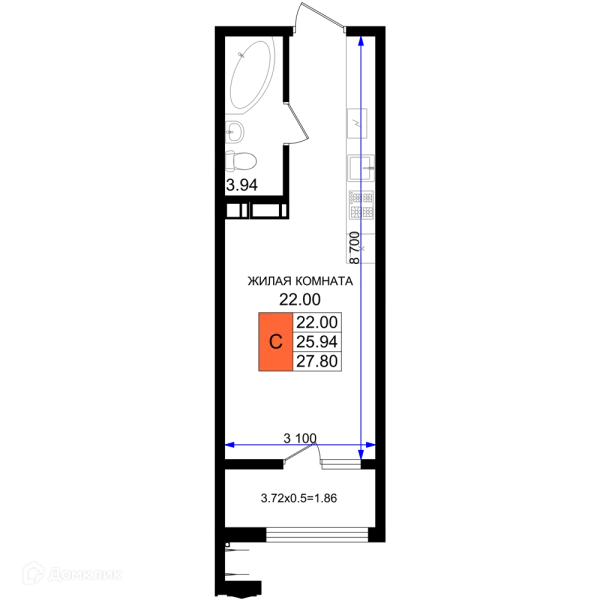 Планировка Студия в ЖК Резиденция морей
