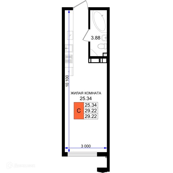 Планировка Студия в ЖК Резиденция морей