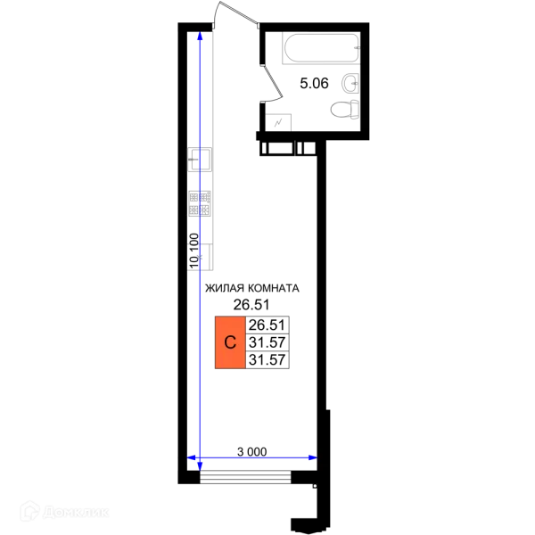 Планировка Студия в ЖК Резиденция морей