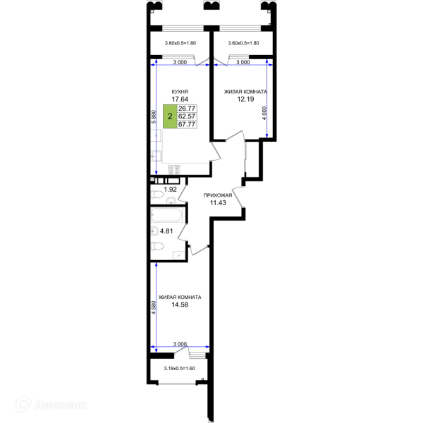Планировка 2 комн. в ЖК Резиденция морей