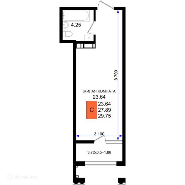 Планировка Студия в ЖК Резиденция морей