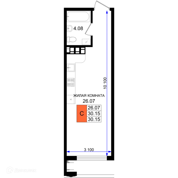 Планировка Студия в ЖК Резиденция морей
