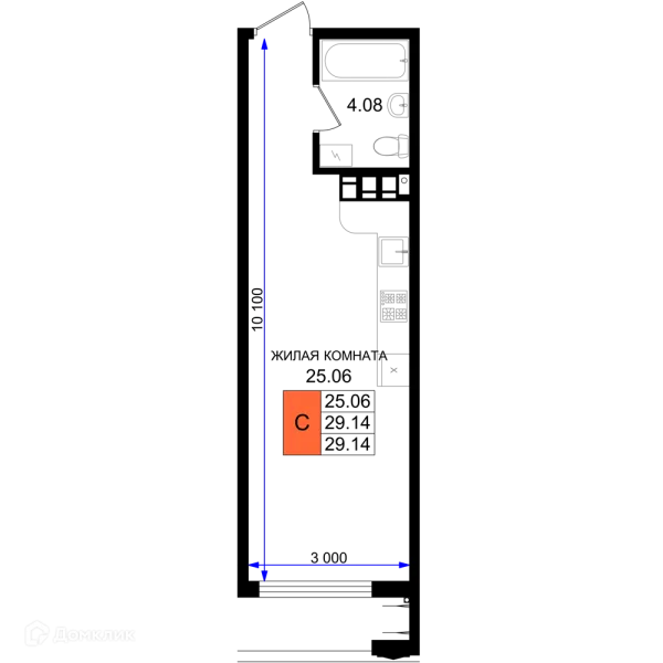 Планировка Студия в ЖК Резиденция морей