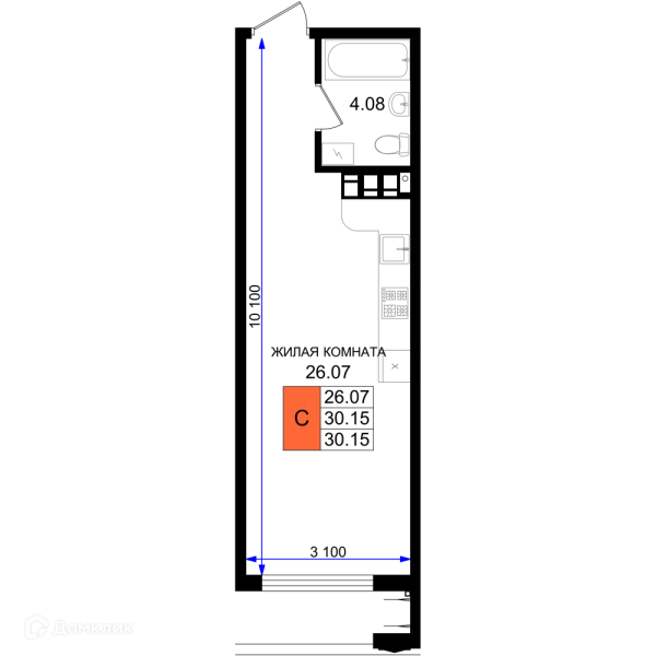 Планировка Студия в ЖК Резиденция морей