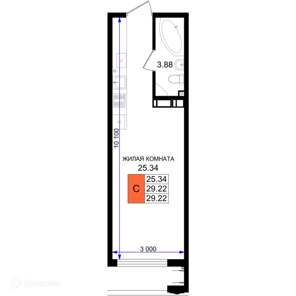 Планировка Студия в ЖК Резиденция морей