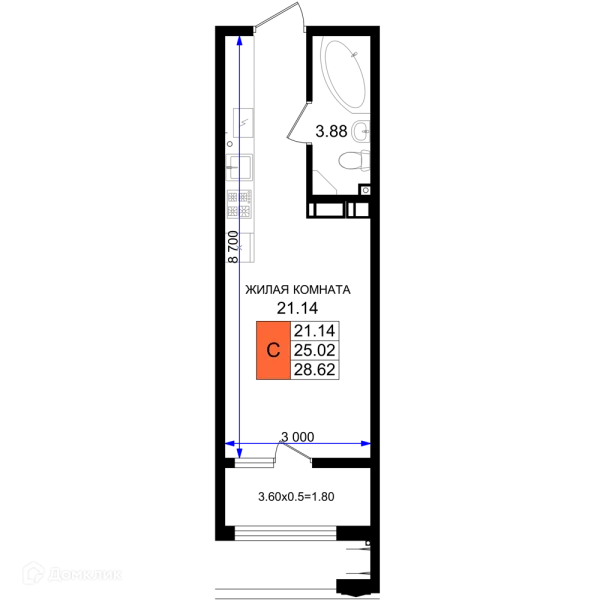 Планировка Студия в ЖК Резиденция морей