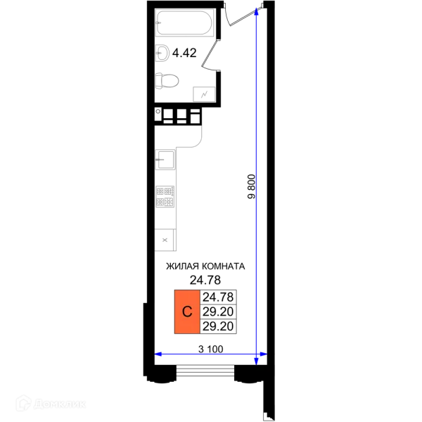 Планировка Студия в ЖК Резиденция морей