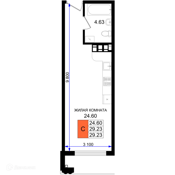 Планировка Студия в ЖК Резиденция морей
