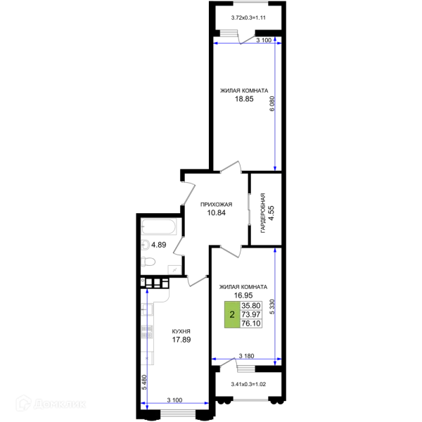 Планировка 2 комн. в ЖК Резиденция морей