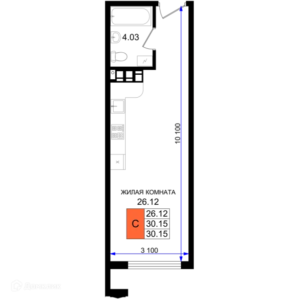 Планировка Студия в ЖК Резиденция морей