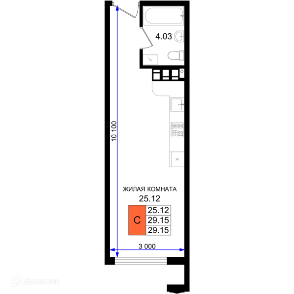 Планировка Студия в ЖК Резиденция морей