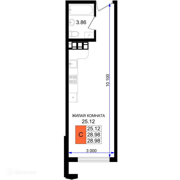 Планировка Студия в ЖК Резиденция морей
