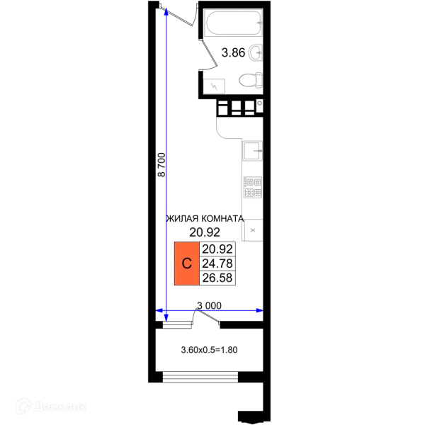 Планировка Студия в ЖК Резиденция морей