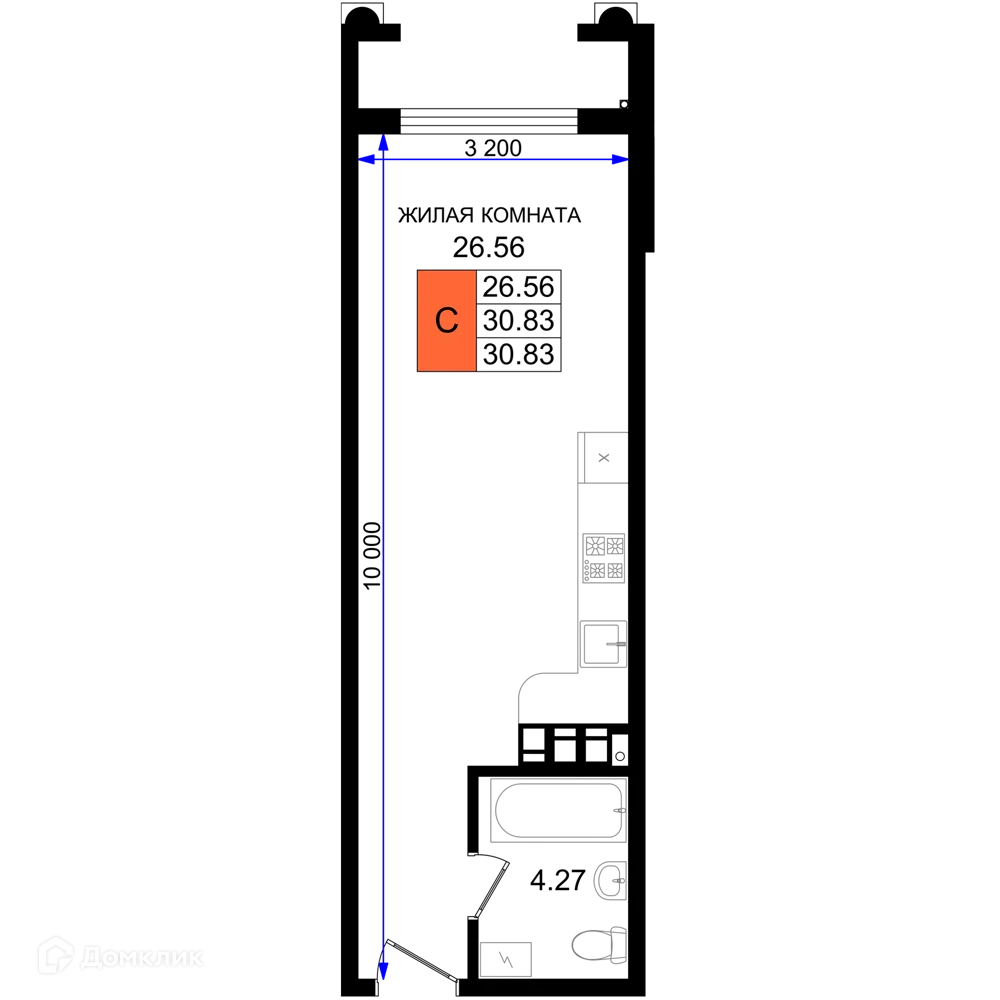 Планировка студии квартиры 30.83 м² в ЖК Резиденция морей, г. Новороссийск — фото 1