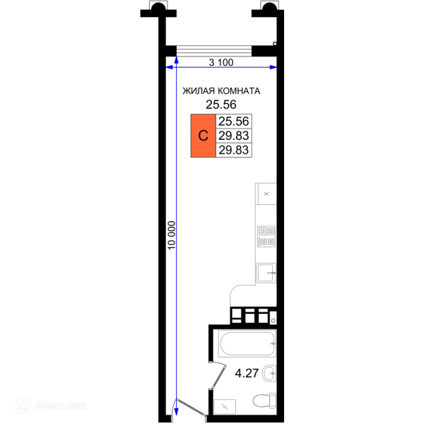 Планировка Студия в ЖК Резиденция морей