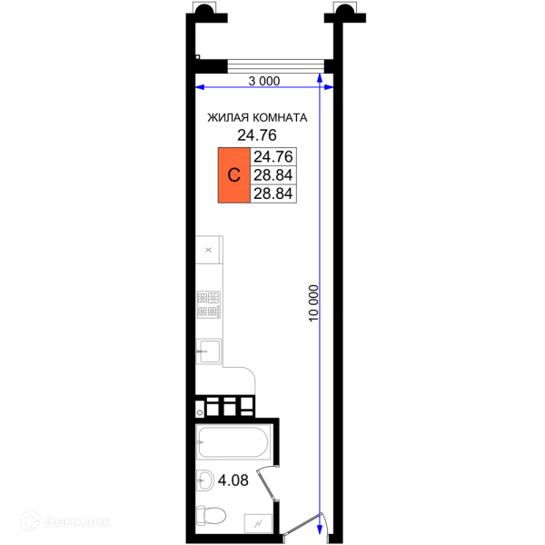 Планировка Студия в ЖК Резиденция морей