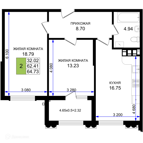 Планировка 2 комн. в ЖК Резиденция морей