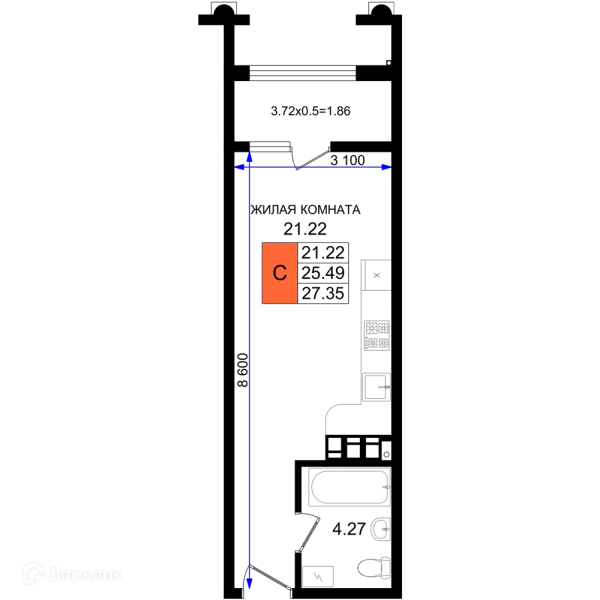 Планировка Студия в ЖК Резиденция морей