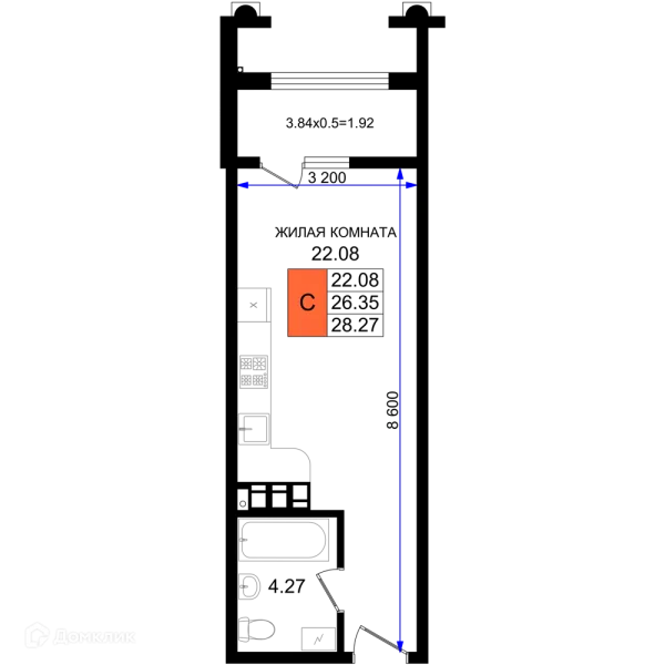 Планировка Студия в ЖК Резиденция морей