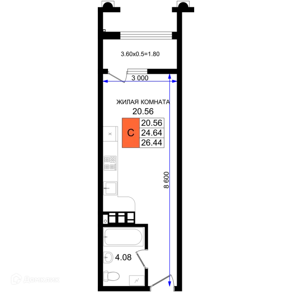 Планировка Студия в ЖК Резиденция морей